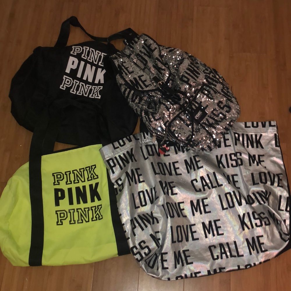 3 PINK totes & 1 PINK backpack
